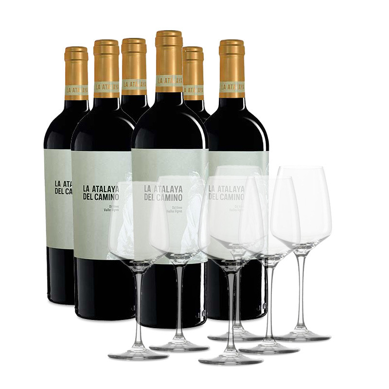 6 flessen La Atalaya del Camino + 6 glazen Wijnen met glazen