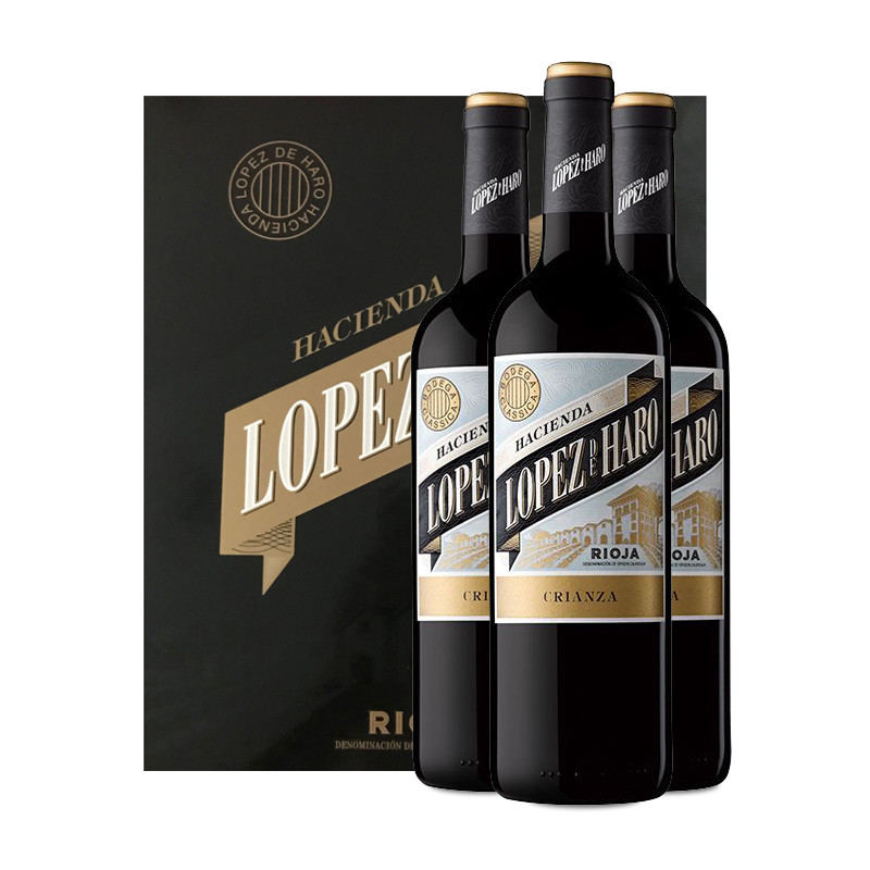 Box 3 Bottles Hacienda López de Haro Crianza Geschenk