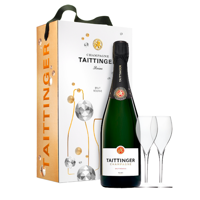Estuche 1 botella Taittinger Brut Réserve + copas Geschenk